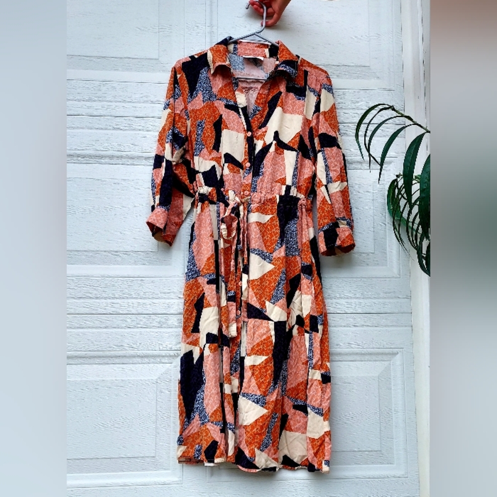 Corey Lynn Calter Abstract Long Sleeve Midi Dress Patchwork